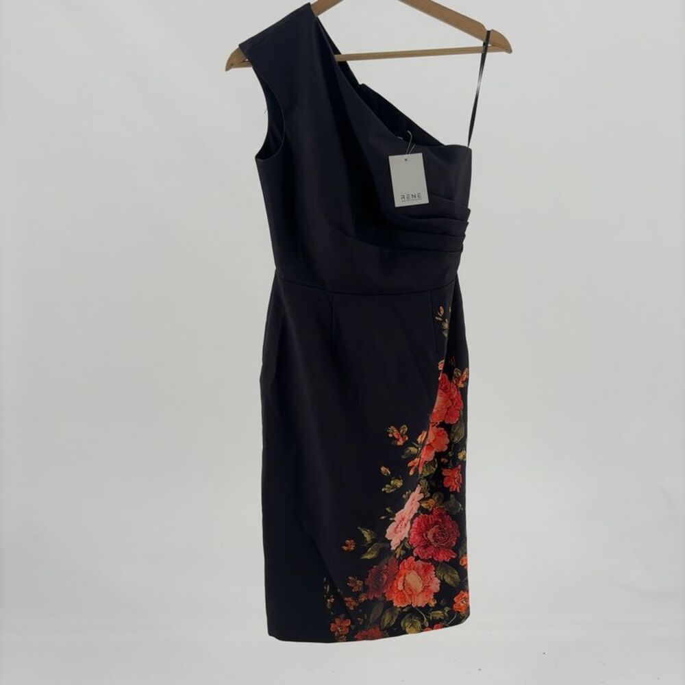 Rene Ruiz Asymmetric Neckline Stretch Crepe Cocktail Dress